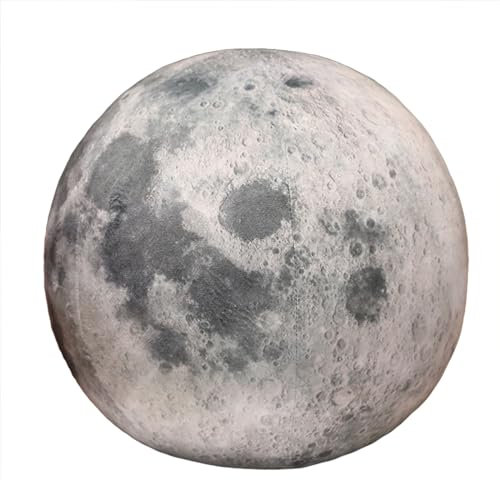 Uixxducc Planet Kuscheltier Sternkissen, Sonne,Mond,Mars und Erde Plüschkissen, Universum-Serie Plüschtiere Zierkissen Sofakissen Dekokissen für Kinderzimmer Schlafzimmer (Mond,27cm)