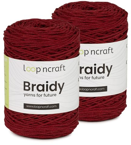 Makramee Garn 2er-Set Weinrot, Loopncraft, 2 X 2mm - 250m - 250g, Kettengarn, Braidy Garn, Recycling Garn