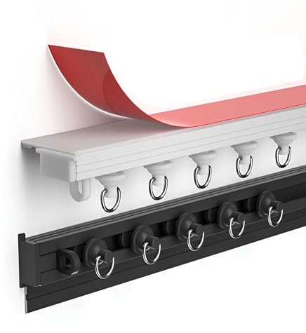 Selbstklebende Vorhangschiene Für Decke Oder Wand, Selbstklebende Gardinenstangen Aus Aluminiumlegierung (nicht Flexibel), Raumteiler Gardinenschiene Für RV, Garderobe, Schrank, Dusche, 40cm–300cm (C