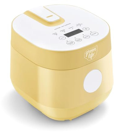 GreenLife - 4-Cup Digital Rice Cooker, PFAS & PFOA Free, Removable Dishwasher Safe Ceramic, Healthy Cooking Oat Beans & More, Auto Presets, Touch Screen,