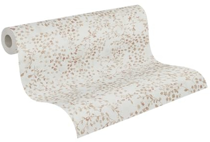 A.S. Création Ranken-Vliestapete – Creme, Beige, Braun – 0,53 x 10,05 m | Florales Ranken-Motiv als natürlicher Blickfang – matte Motivtapete, einfach zu verkleben & spurlos abziehbar