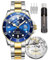 OLEVS Herrenuhr Großes Zifferblatt Datum Wasserdicht Mechanische Uhr Edelstahl Night Glow Luxus Vollautomatische Mechanische Uhr, 6650 - Golden Blue, Modern