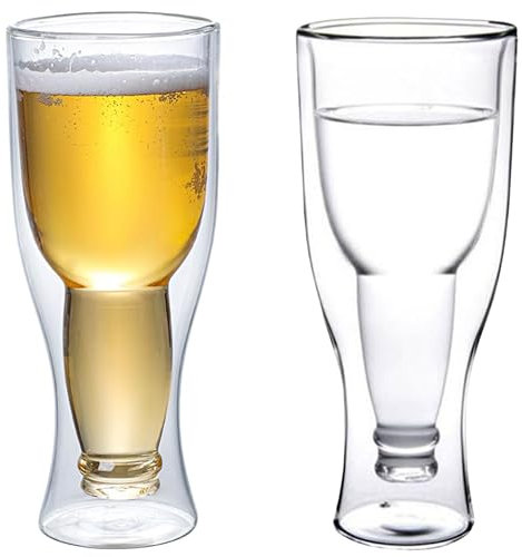 MEETOZ Biergläser, 350 ml, 2er-Set, doppelwandig, isoliert, umgedrehtes Glas, Biergläser, Biergläser