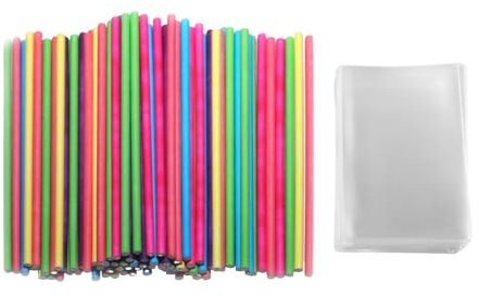 DHSBGWSX 100 Palillos de Piruleta 150x3,5mm, 100 Bolsas de Embalaje, Palitos de Caramelo y Pastel, Mangos para Tartas, Juego de Barras