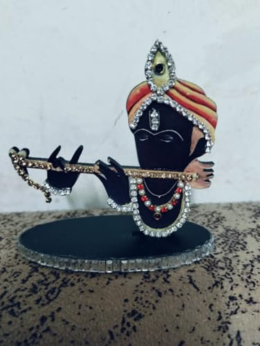 BALAJICREATION Wunderschön gearbeitetes Shree Krishna Idol Auto Armaturenbrett Bürotisch | Gott Statue für Festival (8 x 9 cm)