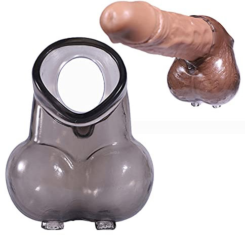 Hodensack mit Penis Ring Hodenring Cockring Silikon Penisgefängnis Penis Scrotum Pouch Verzögerung Erections Sexspielzeug für Männer (Schwarz)(Schwarz)