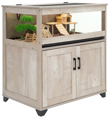 unipaws Small Animal Cage with Storage Cabinet, Hamster Cage for Rat and Guinea Pigs, Clear Transparent PVC Enclosure with Tray, Hamster Enclosure, Grey