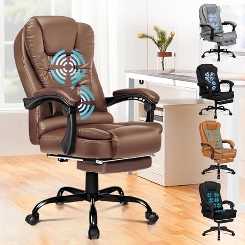 ALFORDSON Chair Bürostuhl, Computer-Schreibtischstuhl, Gaming-Stuhl, ergonomisches Hochlehnerkissen, Lordosenstütze mit Rollen, bequemer Rennsitz, verstellbar, drehbar, rollbar, Leder, Braun