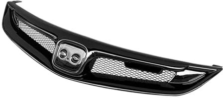 Compatible con Honda Civic 2006-2011 Auto Parrilla delantera Parrillas de carreras Parachoques superior de automóvil Capó Malla Kit de carrocería Accesorios ABS Rejilla de fibra de carbono(Gloss Black