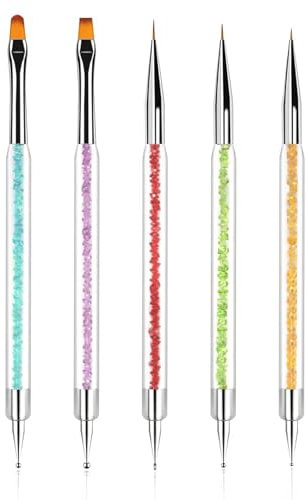 Wosyoodo 5 Pcs Nail Art Brushes, Doubel Ended Nail Art Brushes, with Nail Extension Gel Brush, Nail Dotting Tools, Point Drill Drawing Painting Tools Set, for Nail Art Design,Painting,Detailing