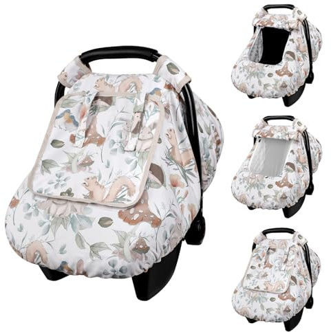 CARUILI Autositzbezug für Babys, Mädchen, Jungen, warmer Winter-Autositzbezug für Baby, kicksicherer Kindersitzbezug mit Sichtfenster, winddicht und gemütlich, graue Tiere