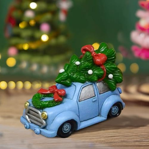 Vintage Rotes Auto mit Weihnachtsbaum, Harz Cartoon Auto Motorrad Weihnachten Deko, Weihnachtsbaum Auto Figuren für Tischdeko Weihnachten, Harz Weihnachtsfiguren Weihnachtsauto für Kaminsims, Regal