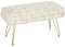 HOMCOM Samt Sitzhocker, Polsterbank mit Kreuzwebdesign, Fußbank mit gepolstertem Sitz, Metallbeine, Fußstütze, für Wohnzimmer, Schlafzimmer, 76 x 38 x 41,5 cm, Cremeweiß