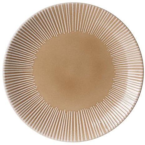 Ritzenhoff & Breker Banda Speiseteller, 27 cm, Runder Essteller mit Streifen-Relief, Minimalistisches Geschirr in Coupe-Form, Spülmaschinenfest, Steingut, Beige