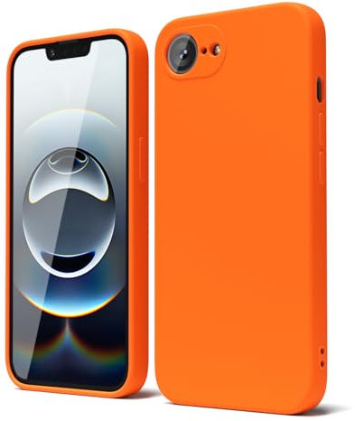 oakxco for iPhone 16ePhone Case Liquid Silicone, Cute Thin Slim Soft Rubber Gel for Women Men, Smooth Matte TPU Plain Solid Bright Color Girly Simple Case with Camera Cover, Fluorescent Neon Orange