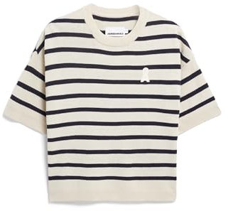 ARMEDANGELS Damen Strickshirt aus Leinen-Mix LIZAA LINO Stripes Relaxed Fit Raw White-Night Sky