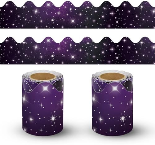 Hanqing 65.6Ft Starry Sky Bulletin Board Borders, 2 Rolls Dark Stars Scalloped Borders Trim, Galaxy Star Theme Decorative Border for School Home Chalkboard Decoration