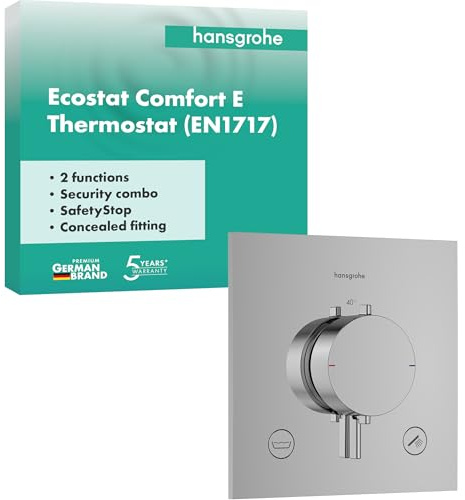 hansgrohe Ecostat Comfort E - Duschthermostat Unterputz mit Sicherungskombination, Duscharmatur mit Sicherheitssperre (SafetyStop) bei 40° C, Thermostat für die Dusche, 2 Verbraucher, Chrom, 33716000