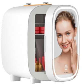 DF01A Mini Kosmetik Kühlschrank, 4L Mini-Kühlschrank mit 3-stufig LED Spiegel, Geräuscharm, Kleiner Hautpflege Kühlschrank mit Kühl- und Heizfunktion, Tragbares Design für Schlafzimmer, Büro und Auto