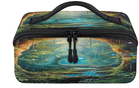 Magic Forest Tree Landscape Travel Makeup Bag Portable Waterproof Pouch Open Flat Toiletry Bags Toiletries Cosmetics Traveling Organizer for Women Men
