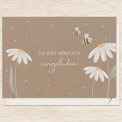 luftundliebe Geburtstagskarte & Einladungskarte – Florales Bienen & Blumen Motiv | Set mit 10 flachen Karten (A6)| Kindergeburtstag Glückwunschkarten Mädchen & Jungen - Einladung für Kinder Party