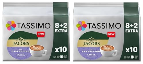 Tassimo Jacobs Cappuccino Choco Coffee Pods x10 (Pack of 2, Total 20 Pods)