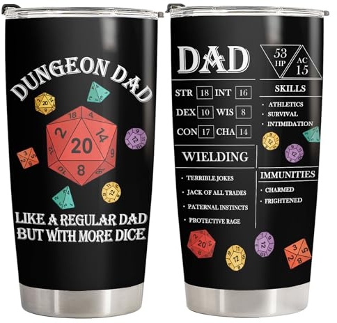 34HD Dad Dungeon Daddy DND RPG Dice 20 oz Tumbler, Father's Day Present | Gifts for Fathers Day, Dungeon Daddy Tumbler 20 Oz with Handle Straw, DND RPG Dice Insulated Coffee Mug for Men Husband Papa