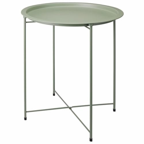HowHomely Beistelltisch Wohnzimmertisch Couchtisch grün aus Metall rund Tablett Tisch Sofatisch Kleiner Tisch modern Loft Design Balkon
