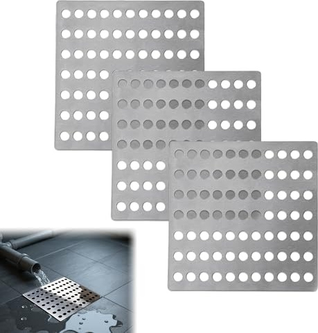 Drain Cover 3PCS 15x15cm Stainless Steel Square for Shower, Garden, Kitchen | Stainless Steel Outdoor Leaf Guard Strainer, Rustproof Hair Catcher, Mesh Filter. 6x6 Inch for Patio, Bathroom, Garage Floor.