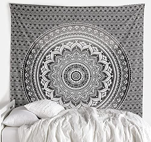 raajsee Wandteppich Mandala Tapestry, Grauschwarz Wandtuch Boho WandDeko,Wandbehang Psychedelic,Zimmer Deko 132X208 CM