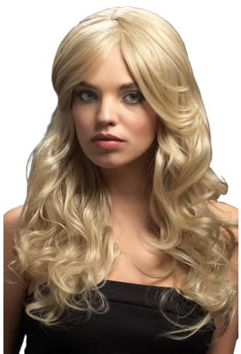 Smiffys Fever Nicole Wig, Dark Blonde Soft Wave with Side Parting, 26inch/66cm, Fever Wigs Fancy Dress, Fever Dress Up Wigs