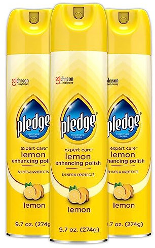 Pledge Multi-Surface Furniture Polish Spray, Works on Wood, Granite, and Leather, Shines and Protects, Lemon, 9.7 oz - Pack of 3