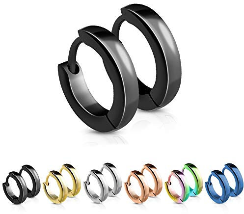 Treuheld® | Schmale Creolen/Ohrringe aus medizinischem Edelstahl | 2,5mm x 12mm | Schwarz | Klappcreolen für Damen und Herren | Set/Paar