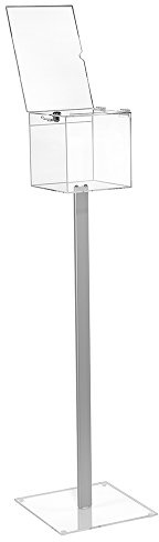 Zeigis - Bodengestell mit Losbox 20cm und Topschild A4 Hoch, abschließbar | 2 Schlüssel / Einwurfschlitz 3x120mm / glasklares Acrylglas / als Spendenbox oder Trinkgeldkasse