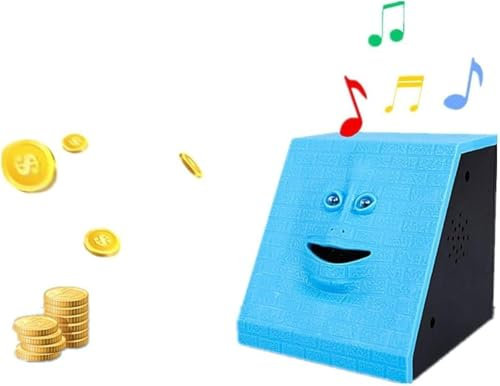 WeFoonLo Neuheit Münzen Geld das musikalische Gesichts Bank Automatische Geld-Einsparungs-Sammlung Sparschwein für Kinderkinder isst (Blauer Backstein)