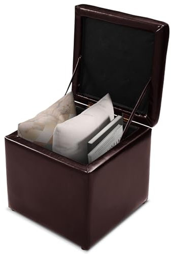 COSTWAY Tabouret de Rangement, Pouf, Coffre Boîte de Rangement Rembourré, Surface en Cuir PU, Ottoman Repose-Pied Cube, Charge 150 kg, pour Entrée, Salon, Chambre à Coucher, 40 x 40 x 40 cm, Marron
