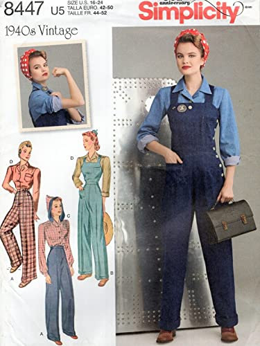 Simplicity Pattern 8447 Misses' Vintage Pants, Overalls and Blouses (U5 (16-24))