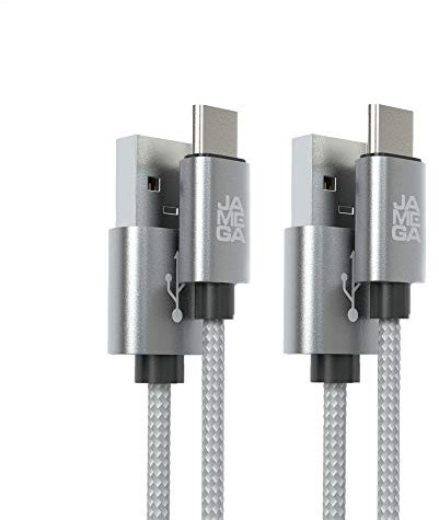 JAMEGA – USB Typ C Kabel Silber [2 Stück 3m] | 3A Nylon geflochten USB C Ladekabel und Datenkabel Fast Charge Snyc schnellladekabel kompatibel mit Samsung Galaxy S10/S9, Huawei P30/P20