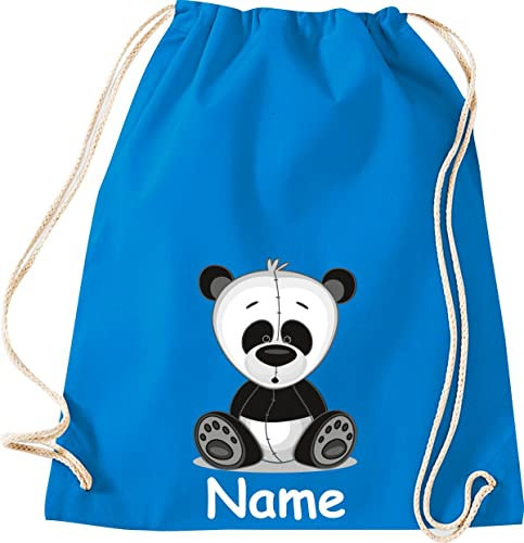 ShirtInStyle Gym Sack Kinder Turnbeutel Tiere Panda Bär mit Wunschnamen, Beutel Tasche Hort Kita, Farbe sapphire