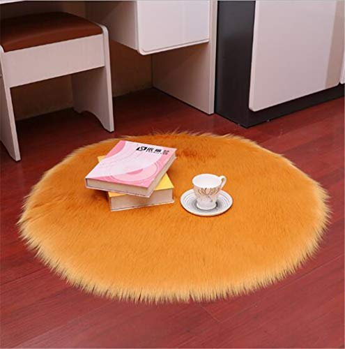 Nicole Knupfer Lammfell Faux Teppich Schaffell Lammfellimitat Nachahmung Longhair Bettvorleger Fell Wolle Vorleger oder Matte für Stuhl Sofa (Orange,40cm Durchmesser)
