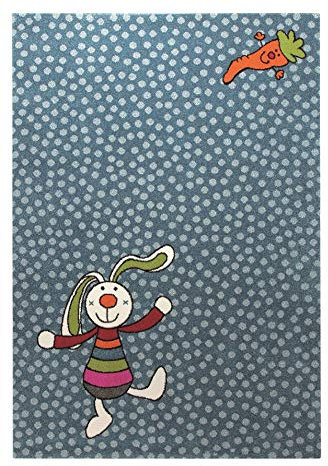 Wecon Home Sigikid I Moderner Kurzflor Kinderteppich, Kinderzimmer für Mädchen & Jungen I Rainbow Rabbit | SK-0523-01 (80 x 150 cm, blau)