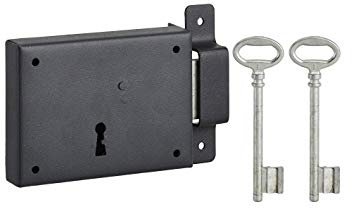 THIRARD - Serrure horizontale en applique à clé pour porte de cave, pêne seul, droite, axe 60mm, 110x80mm, noir, 2 clés