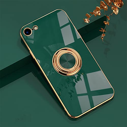 EYZUTAK Hülle für iPhone SE 2022 5G iPhone 7 iPhone 8 SE 2020, Glänzend Weiche Silikon TPU Slim Case mit 360 Grad Ring Stoßfest Schutzhülle Fingerhalter Magnetische Autohalterung Cover-Dunkel Grün