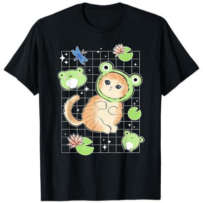 Kawaii Frog & Cat - Froschhut Retro 90er Jahre Cottagecore T-Shirt