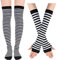 sockfun Regenbogen-Armstulpen mit langen Streifen, Gothic-Stil, Beinstulpen für Damen, Oberschenkelhohe Gothic-Socken, Weiß gestreift