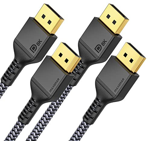 Maxonar 2Pack 8K DisplayPort Cable 1.4 VESA Certified 3M/10FT DP1.4 Cable 8K@60Hz HBR3 4K@60Hz/144Hz/120Hz 5K@60Hz 2K@165Hz/240Hz Support FreeSync G-Sync HDR10 Display Port for Gaming Monitor
