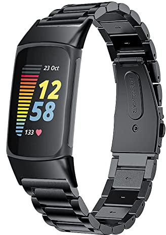 Chofit Armbänder kompatibel mit Fitbit Charge 5 Armband, Metall Edelstahl Ersatzbänder Business Armband für Charge 5 Activity Tracker (schwarz)