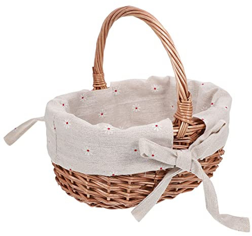 ABOOFAN Khaki Wicker Rattan Basket Willow Handwoven Wood Textile Rectangular Basket with Handle for Wedding Birthday Party Picnic Laundry Office Use