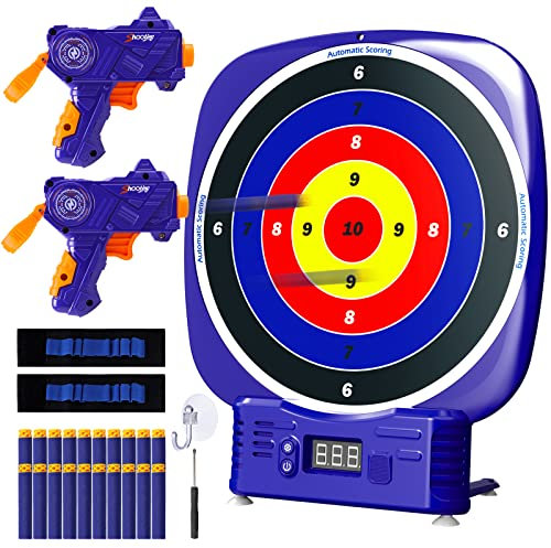 AISIPRIN Electrónico Diana para Nerf,Juegos Exterior para Niños, 2 Pistolas de Juguete,20 Dardo Espuma,Muñequeras de Mano,Destornillador,Juguetes Regalo niños 6 7 8 9 años
