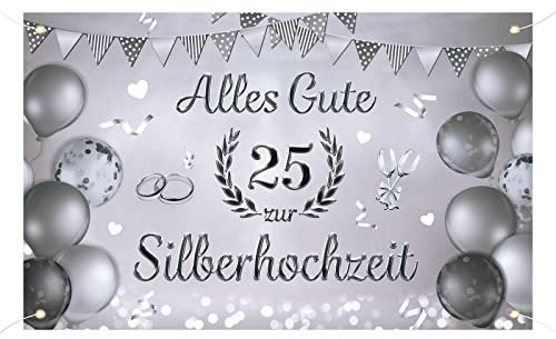 Silberhochzeit Deko Banner 180x110cm Alles Gute zur Silberhochzeit Partybanner 25. Hochzeitstag Girlande Polyester Hängende Dekoration für Silberhochzeit 25. Jubiläum 25. Hochzeitstag usw.